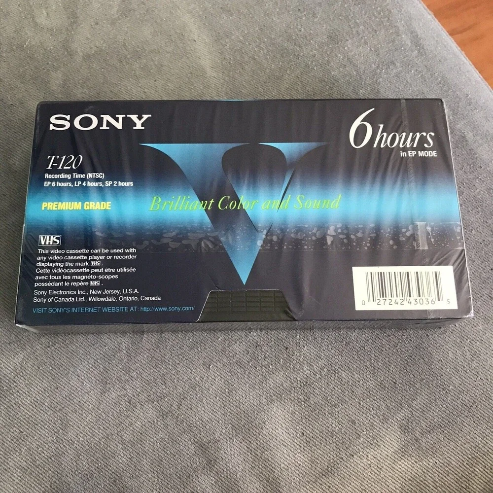 Sony T-120 Blank VHS Tape. Premium grade, 6‎ hour. New Factory Sealed